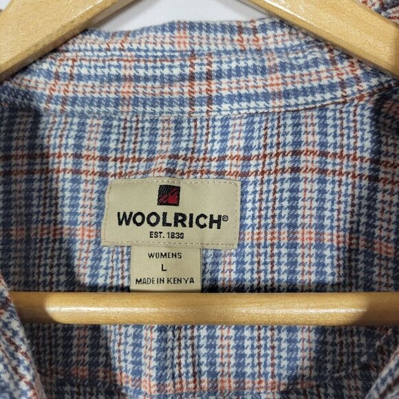 WOOLRICH Women's Light Blue Plaid Striped 100% Cotton Button Down Flannel Size L - Picture 8 of 14